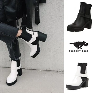 Rocket Dog Kali Damen-Stiefelette klobiger Absatz Lagenlook schwarz, weiß UVP 75 £ - Bild 1 von 16