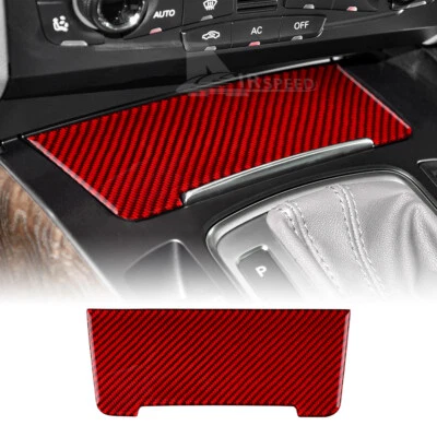 Cubierta de caja de almacenamiento frontal roja pegatina de fibra de carbono real para Audi Q5 A4 A5 09-2016 Foto 1 de 4