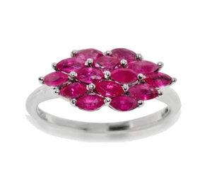 Natural Red Ruby Marquise cut 0.925 sterling Silver Cluster Ring - Picture 1 of 4