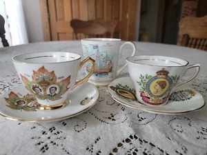 2 tazas de té de porcelana Queen Elizabeth y 1 taza Aynsley Mayflower - Imagen 1 de 22