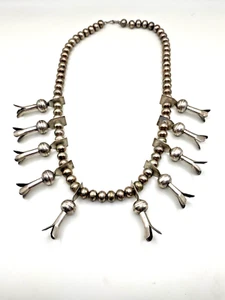 VTG Sterling Navajo Pearl Necklace Squash Blossoms 24" Native American 114 g - Picture 1 of 19