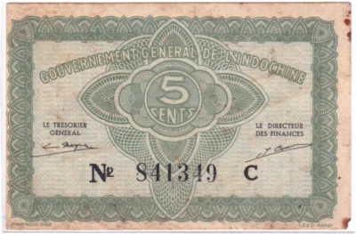 Mazuma *F2316 French Indo-China 1942 5 Cents No841349C AVF - Image 1 of 2