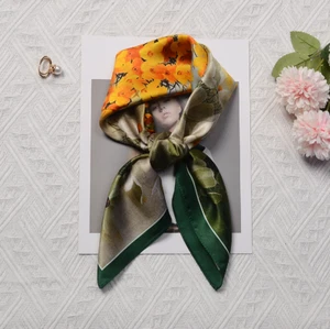 100% Silk Mulberry Scarf 68X68cm Women Square Bandana Four types of flowers new - Picture 1 of 3