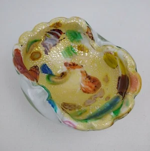 Vtg Murano Tutti Frutti Italian Glass Bowl Ashtray Scallop Colorful Aventurine - Picture 1 of 6