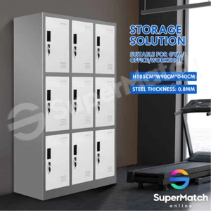 New Steel Locker Storage Cabinet Home Office School Gym 9 Doors Dark Grey&White - Picture 1 of 12