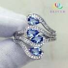 Women's 925 Sterling Silver Blue & Clear Cubic Zirconia Ring 