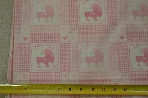 19" Long x 46" Wide, Pink Baby Carriages on White PolyCotton, M5016 - Picture 1 of 4