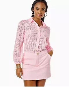 Lilly Pulitzer Colette Denim Falda Corta Pantalones Cortos Calla Lilly Rosa Talla 8 Nuevo con Etiquetas - Imagen 1 de 4
