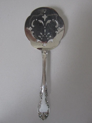 Vintage 1948 Gorham Sterling Silver Large Slotted Spoon  (8")....Melrose Pattern Cover