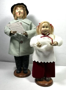 Vintage Weihnachten Papa & Mädchen Karolinger auf Holzsockeln 12" & 9" Urlaub Puppe Figuren - Bild 1 von 11