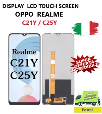 VETRO TOUCH SCREEN DISPLAY OPPO REALME C21Y C21 Y - C25Y C25 Y NERO - Immagine 1 di 4