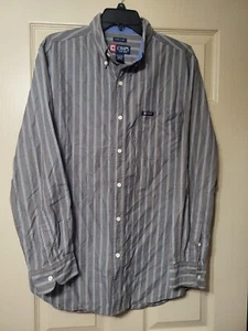 Camicia Chaps uomo MEDIA grigia blu a righe manica lunga con bottoni facile cura - Foto 1 di 3