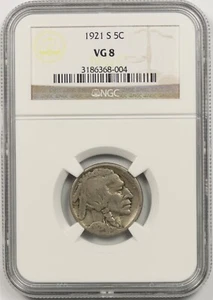 1921-S 5C NGC VG 8 (Better Date) Buffalo Nickel - Picture 1 of 4