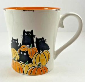 Tazza caffè gatto nero Happy tazza tè zucche ceramica arancione interno 16 oz. NUOVO - Foto 1 di 6