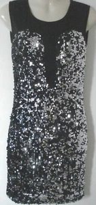 Women's Rare Black Metallic Sequin Sparkle Embellished Stretch Dress 8 UK New - Picture 1 of 5