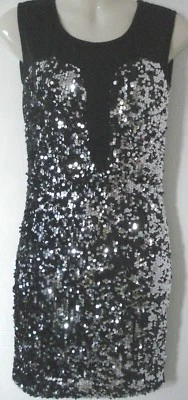 Women's Rare Black Metallic Sequin Sparkle Embellished Stretch Dress 8 UK New - Image 1 of 4