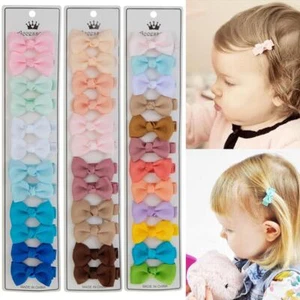 12pcs/lot Solid Color Grosgrain Ribbon Bowknot Kids Hair Clips Handmade Bows Bab - Picture 1 of 31