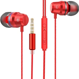 3.5mm Red In Ear Design Stereo Black Earbud Comfortable in-ear Fit - Headset - Picture 1 of 5