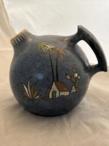Tlaquepaque Antique Blue Ball Jug Handle Jar Nice Antique mexican - Picture 1 of 17