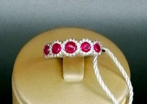 ANELLO VERETTA IN ORO BIANCO 18 KT. TIT. 750 CON RUBINI E BRILLANTI. - Foto 1 di 6