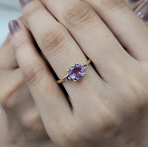 Purple Amethyst Cushion Cut Statement Ring 925 Sterling Silver Anniversary Ring - Picture 1 of 18