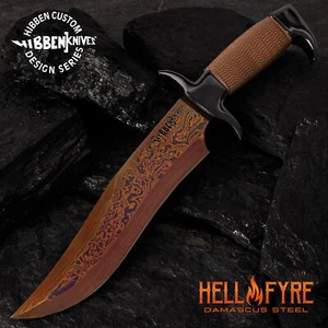 Hibbben Damascus Hellfyre Bowie Knife w/Sheath & Wire-Wrapped Handle GH5089 - Picture 1 of 5
