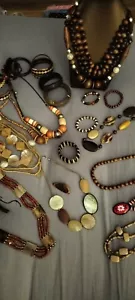 Antique/Vintage Ethnic Bo-Ho Wooden Costume Jewellery Job Lot. Some Have Beads, - Picture 1 of 24