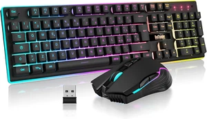 Redthunder K10 Set Tastiera E Mouse Da Gioco Wireless, Retroilluminazione a LED, - Zdjęcie 1 z 12