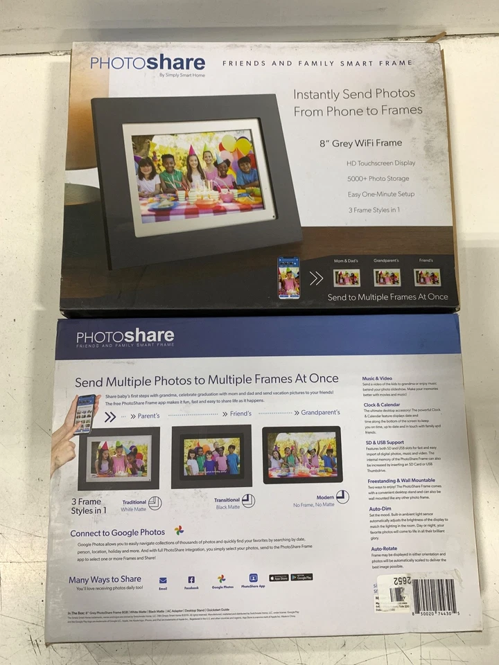 Simply Smart Home Photoshare 8” Digital Picture Frame Holds 5,000+ Photos - GREY - Image 1 of 1