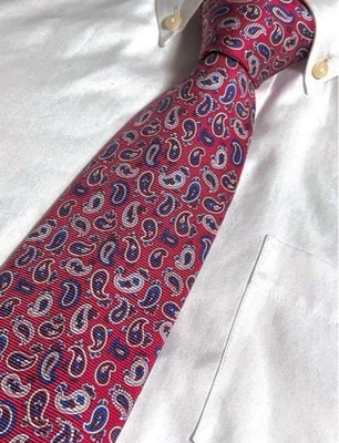 Burberry Black Label Silk Tie Red Paisley Pattern Used - Image 1 of 4