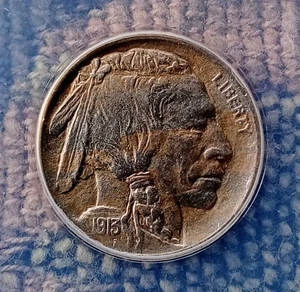 1913 P  Buffalo Nickel Var 1 ANACS Graded AU 55 Condition. - Picture 1 of 4
