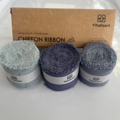 Cinta de seda de gasa con flecos hechos a mano Vitalizart 3 rollos 1,5" X 7 yardas verde oscuro Foto 1 de 3