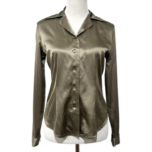 BANANA REPUBLIC Women’s Silk Satin Top Blouse Golden Brown Button Front Size M - Picture 1 of 7