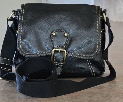 Black TOMMY HILFIGER Pebbled Leather Crossbody Handbag Gold Logo 10"×8" - Image 1 of 4