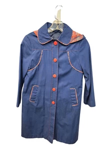 Sears Blue Vintage 80's Girls Hooded Long Jacket Size 10 - Picture 1 of 9