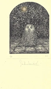 Eulen-Exlibris von Egor Shokoladov, USA - Picture 1 of 1