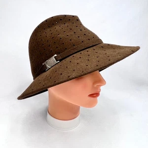 Whiteley Made In England braun Fell Filz perforiert Fedora Hut - Bild 1 von 9