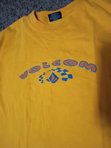 Vintage 90s Y2K Volcom Stone Long Sleeve  Tshirt Yellow Large - Picture 1 of 14