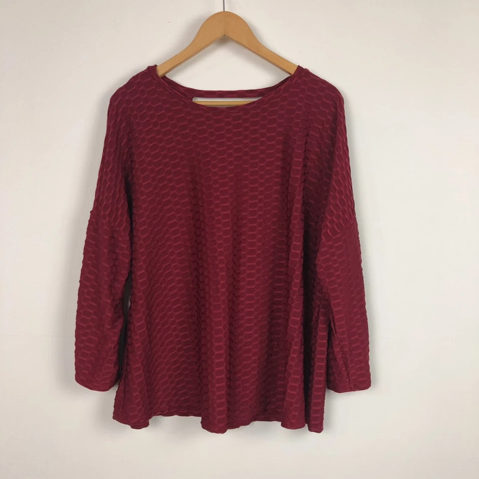 Blusa para mujer Cocomo texturizada manga larga ojo de cerradura espalda camisa roja lisa talla 2X Foto 1 de 4