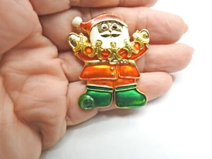Broche Guirnalda de Pan de Jengibre Papá Noel Esmalte Rojo Verde Blanco De Colección - Imagen 1 de 4