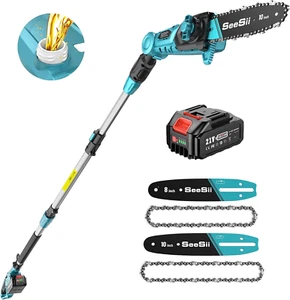 10 Inch & 8 Inch Electric Pole Saws for Tree Trimming, Cordless Pole Chainsaw wi - Picture 1 of 9