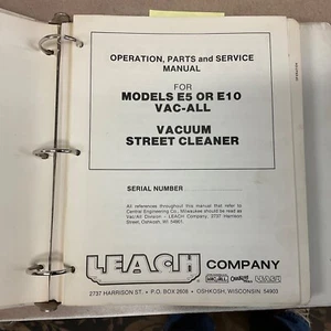 Vac/All E5 E10 STREET CLEANER OPERATION MAINT PARTS SERVICE MANUAL VACUUM LEACH - Picture 1 of 6
