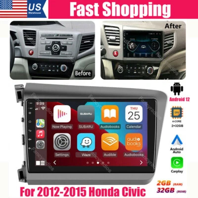 For Honda Civic 2012-2015 Android 12.0 Car Stereo Radio Apple CarPlay GPS Player - Image 1 of 4