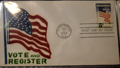 VTG FIRST DAY COVER "VOTE and REGISTER," Cancelled Washington, D.C (08-01-1964) - Image 1 of 3