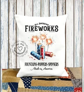 All American Fireworks Patriotic 4th of July Fabric Pillow #1119 - Picture 1 of 6