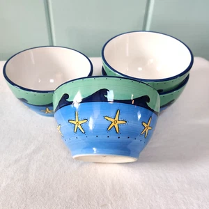 K.I.C. Brushes Hand painted Cereal/Soup Nautical Sea Starfish Bowls “Set of 2” - Picture 1 of 8