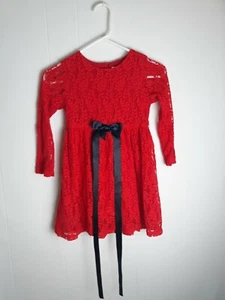 Bonny Billy Long Sleeve Red Lace Girls Dress Size 7-8 - Picture 1 of 7