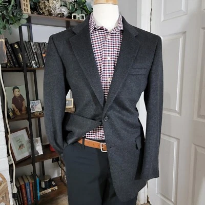 Мужское спортивное пальто блейзер Jos A Bank на двух пуговицах угольно-черный шерстяной бархат размер 43L - Изображение 1 из 4