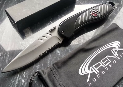 Navaja de Bolsillo Asistida por Resorte Motocicleta Hoja Dentada EDC Picadora Motociclista Negra Foto 1 de 4