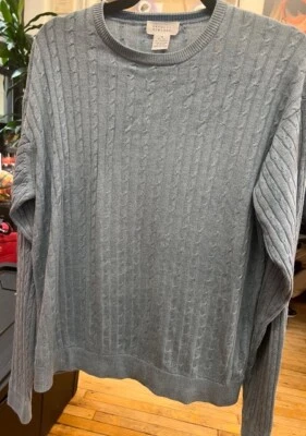 Barneys New York Mens Vintage Cable Knit Cashmere/Silk Blue Sweater – Size M - Image 1 of 4